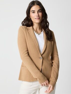 J.CREW 365 Schoolboy Sweater Blazer XL Camel Knit Cotton